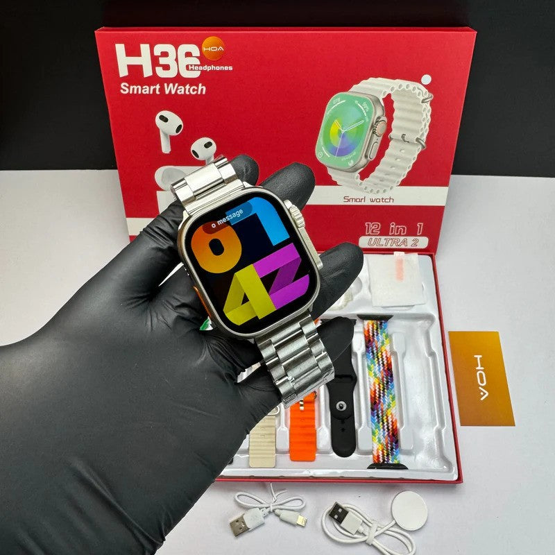 H50 New Model H36 Ultra Smartwatch 12 in 1 + Free Airpods