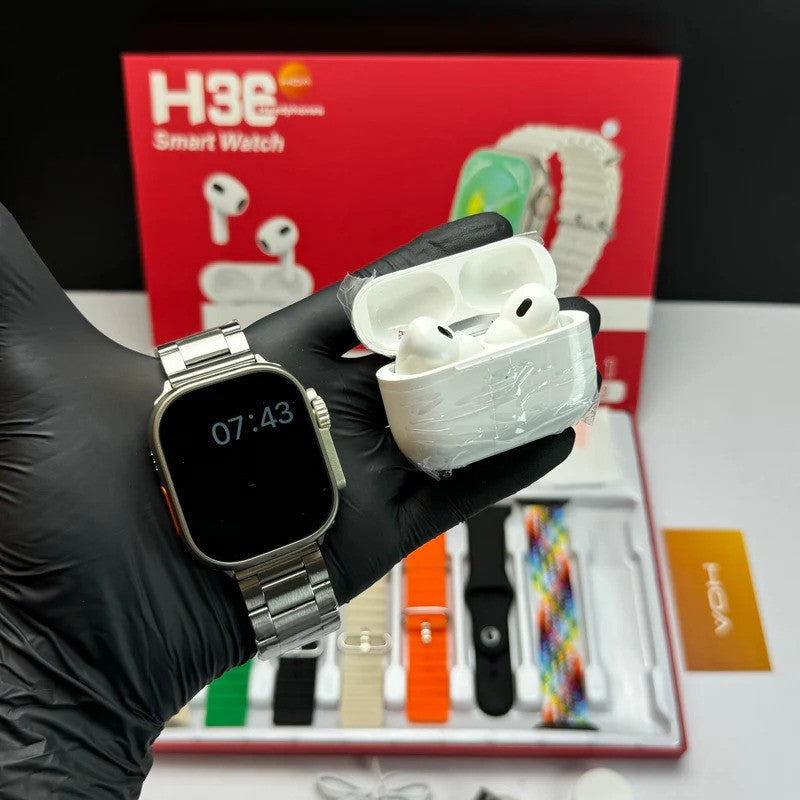 H50 New Model H36 Ultra Smartwatch 12 in 1 + Free Airpods